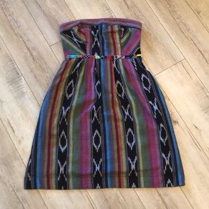 Strapless Anthropologie patterned dress w beading